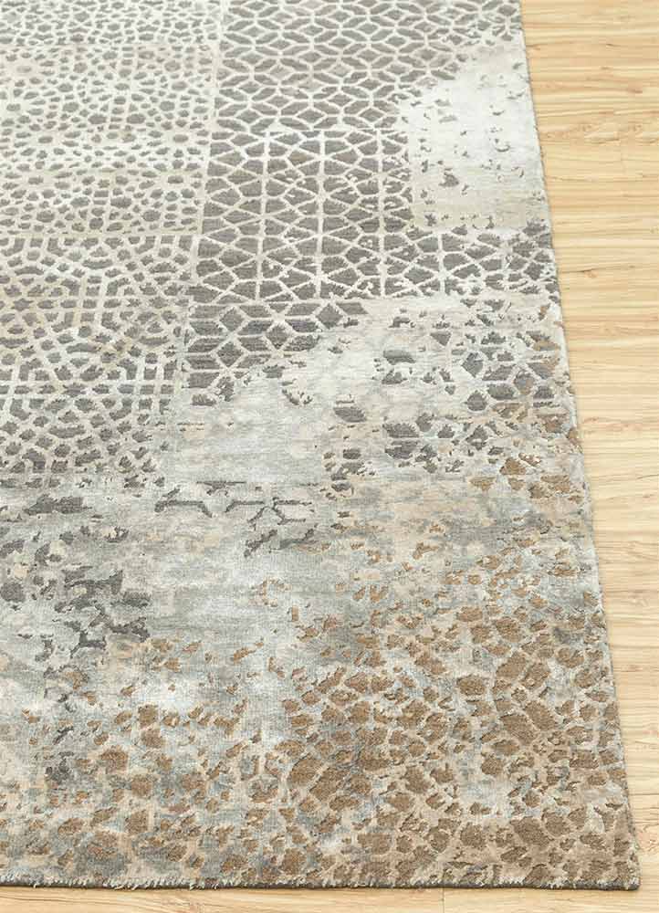 chaos theory by kavi beige and brown wool and bamboo silk Hand Knotted Rug - Corner